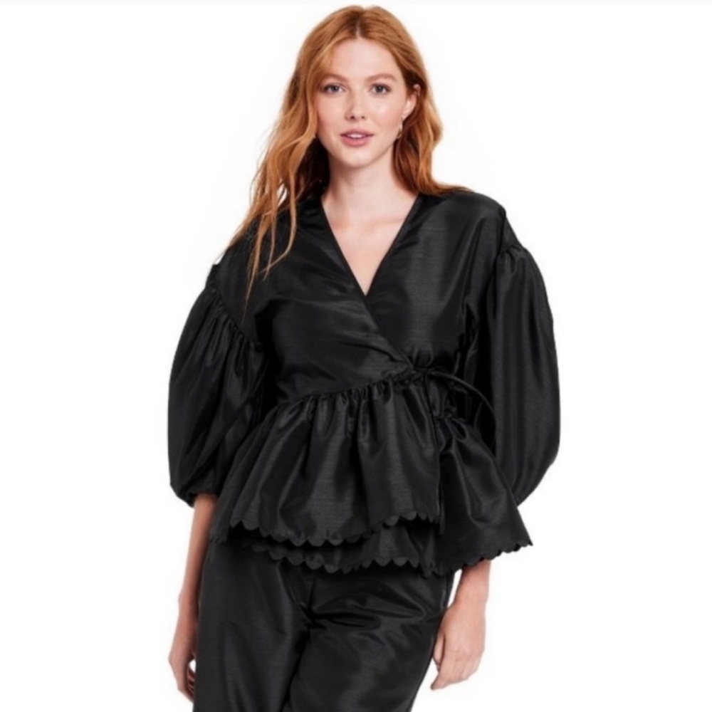Kika Vargas for Target Scalloped Hem Puff Sleeve Wrap Top